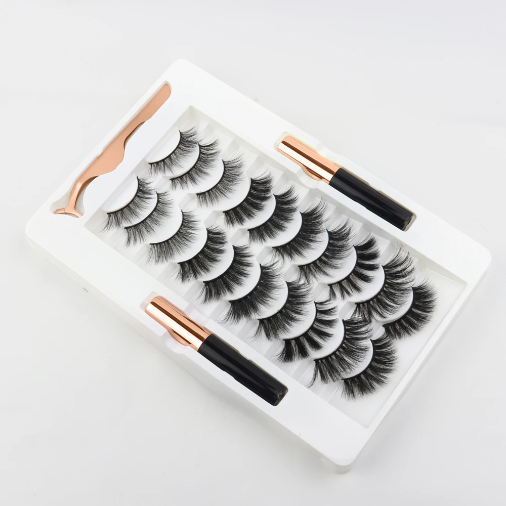 Private Label 3D 10 Pairs False Eyelashes Kit Silk Eyelash Glue Tweezers Set