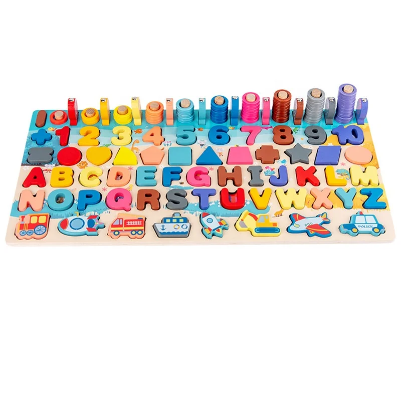 Multifunction Montessori Wooden Cognitive Alphanumeric Matching Puzzle Logarithmic Board