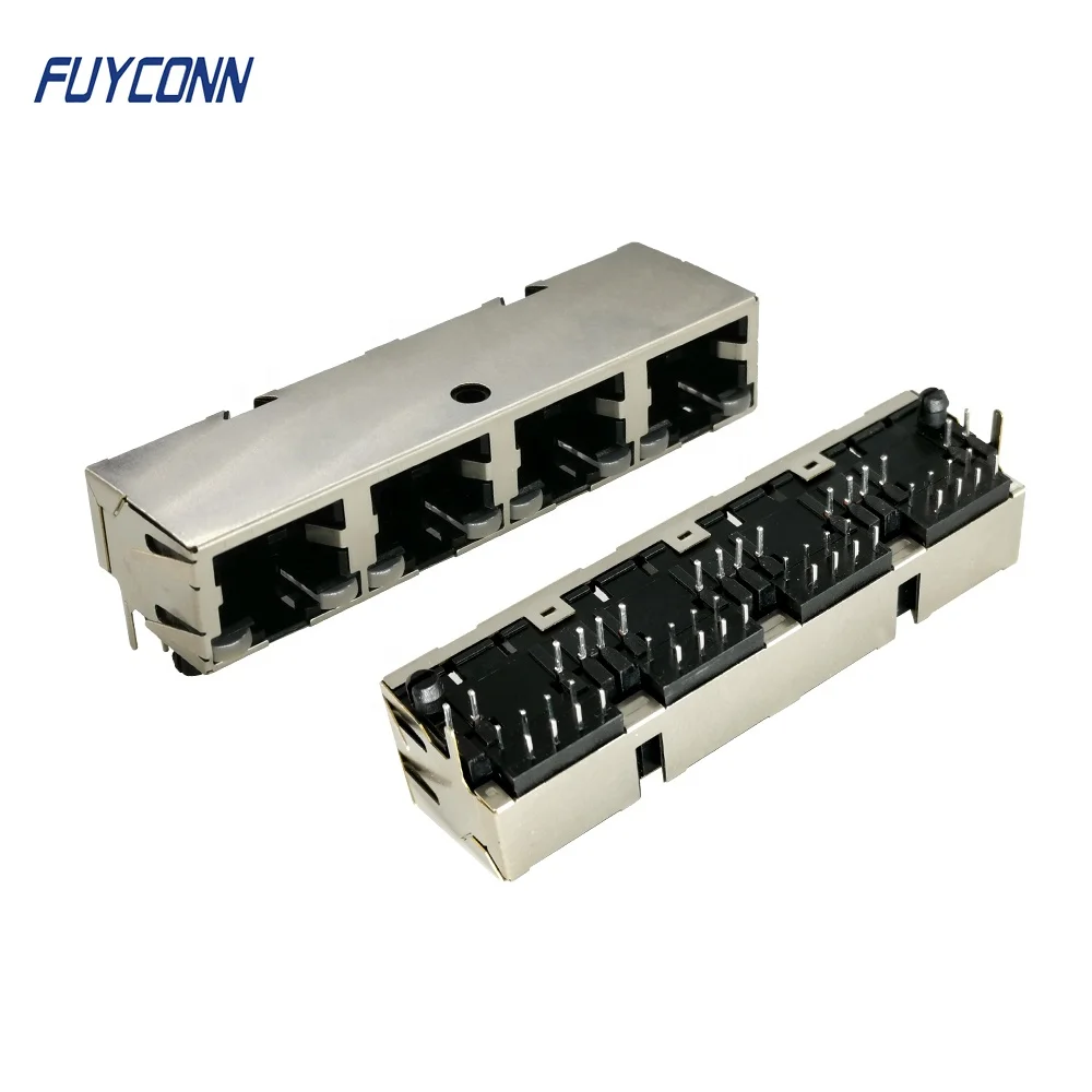  1x4 порта 4*8P 32 контакта гнездовой разъем RJ45 модульный прямоугольный PCB 4 экранированный со светодиодной