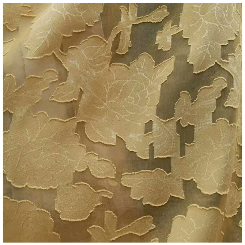 Stock china factory rose pattern cut flower jacquard chiffon fabric for fashion dress