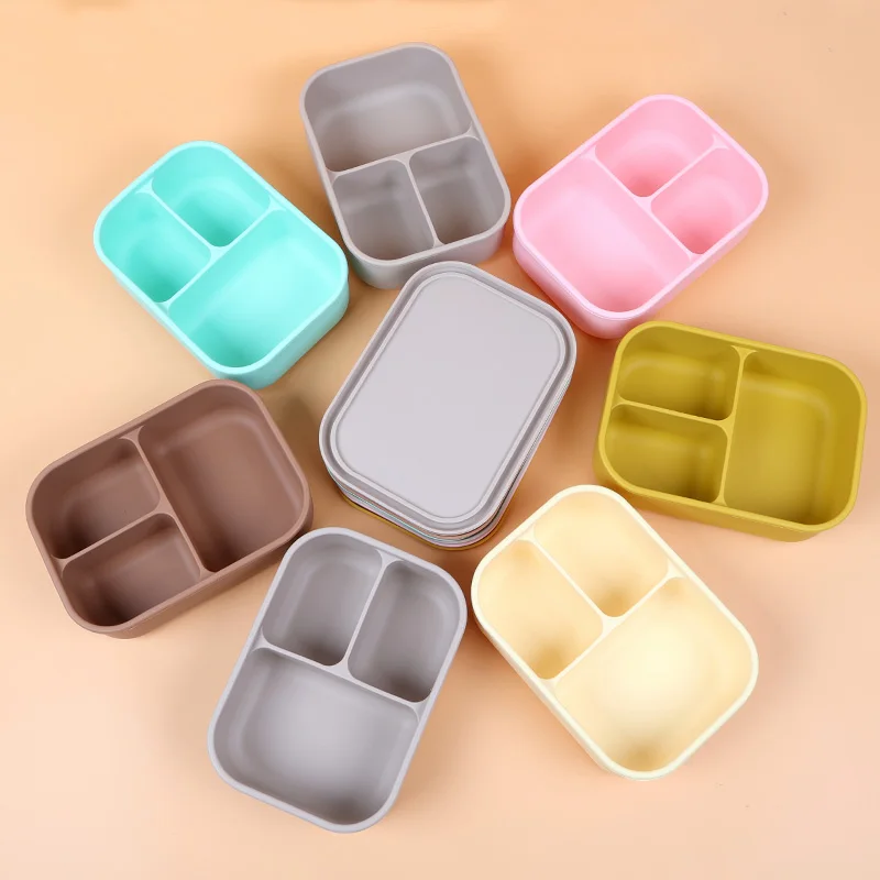 Custom Logo Portable 800ml 3 Compartment Silicone Bento Lunch Box Containers Bpa Free Silicone Lunch Box For Kids