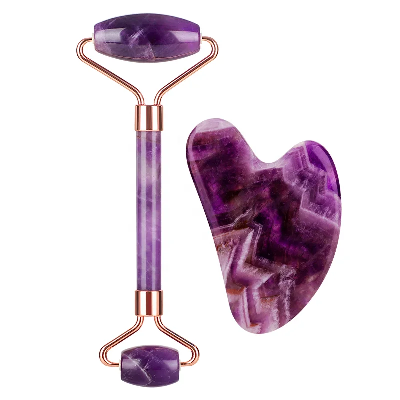 100% Natural Gemstone Quartz Rose Facial Massage Jade Roller Gua Sha Beauty Roller