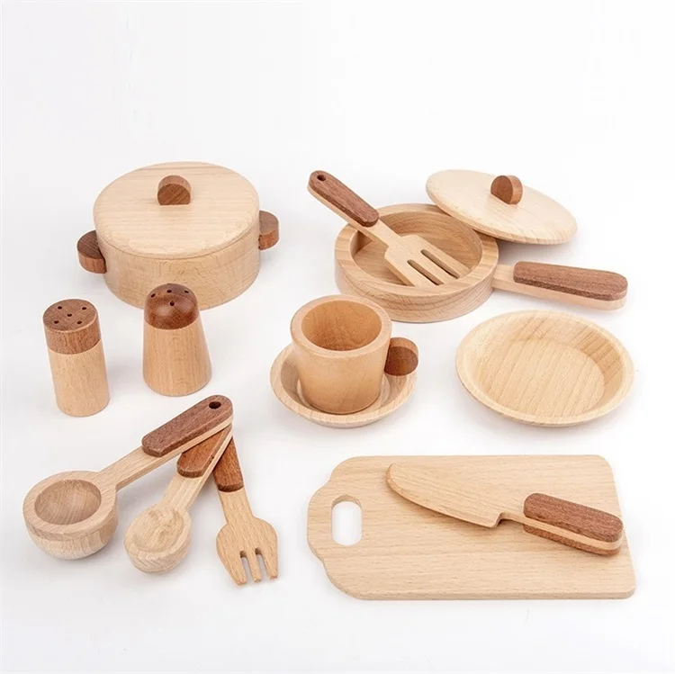 Pretend Cooking Food Play Dinnerware Set Children Girl Toy Gift Fun Game Wooden Kitchen Toys