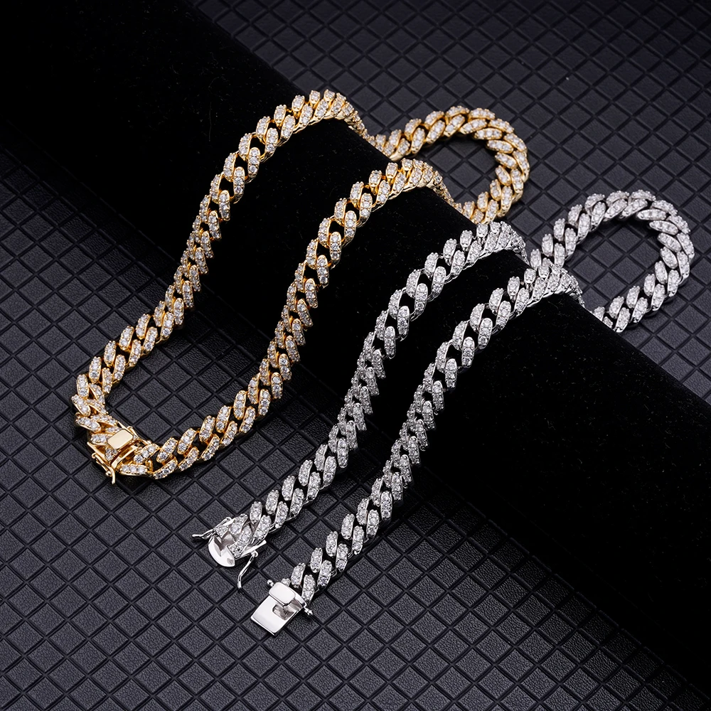 Wholesale Custom Chunky Cz Cuban Bracelet Ice Out Link Chain Hip Hop Men 18k Gold Plated Silver Diamond Cuban Link Necklace