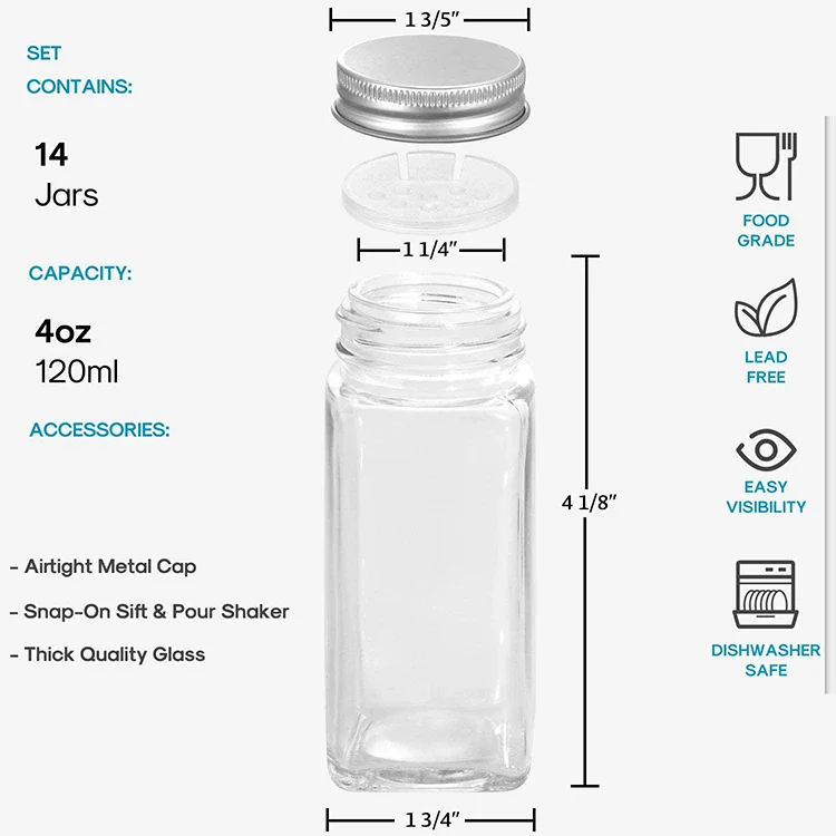 12-48Pcs/Sets Small 120ml 4oz Glass Spice Jars with Metal Airtight Lids Food Storage Containers for Kitchen