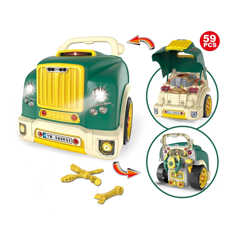 Bemay Toy  Kids Mechanic Repair Set,Big Builder Kit,Take Apart Motor Vehicle Pretend Play Car Service Station,Engine Work Shop