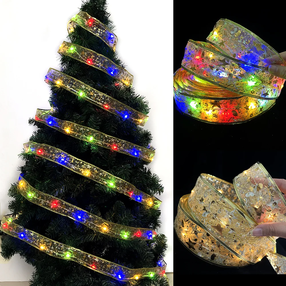 2022 New Design 1M Christmas Tree LED Fairy String Light Christmas Party Wedding Holiday Decoration Ribbon Bow Lights
