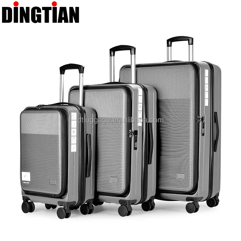 100% Pure PC Laptop Trolley Case Unisex Front Opening Luggage with Spinner Caster Carry-On Suitcase