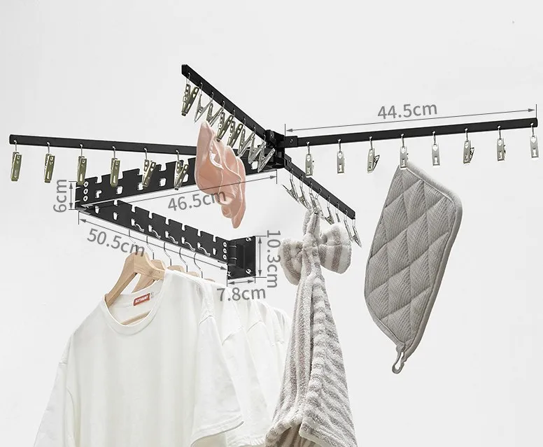 Aluminium Alloy Balcony Drying Rack Wall-mounted Covert Folding & Retractable Clothes Drying Bracket