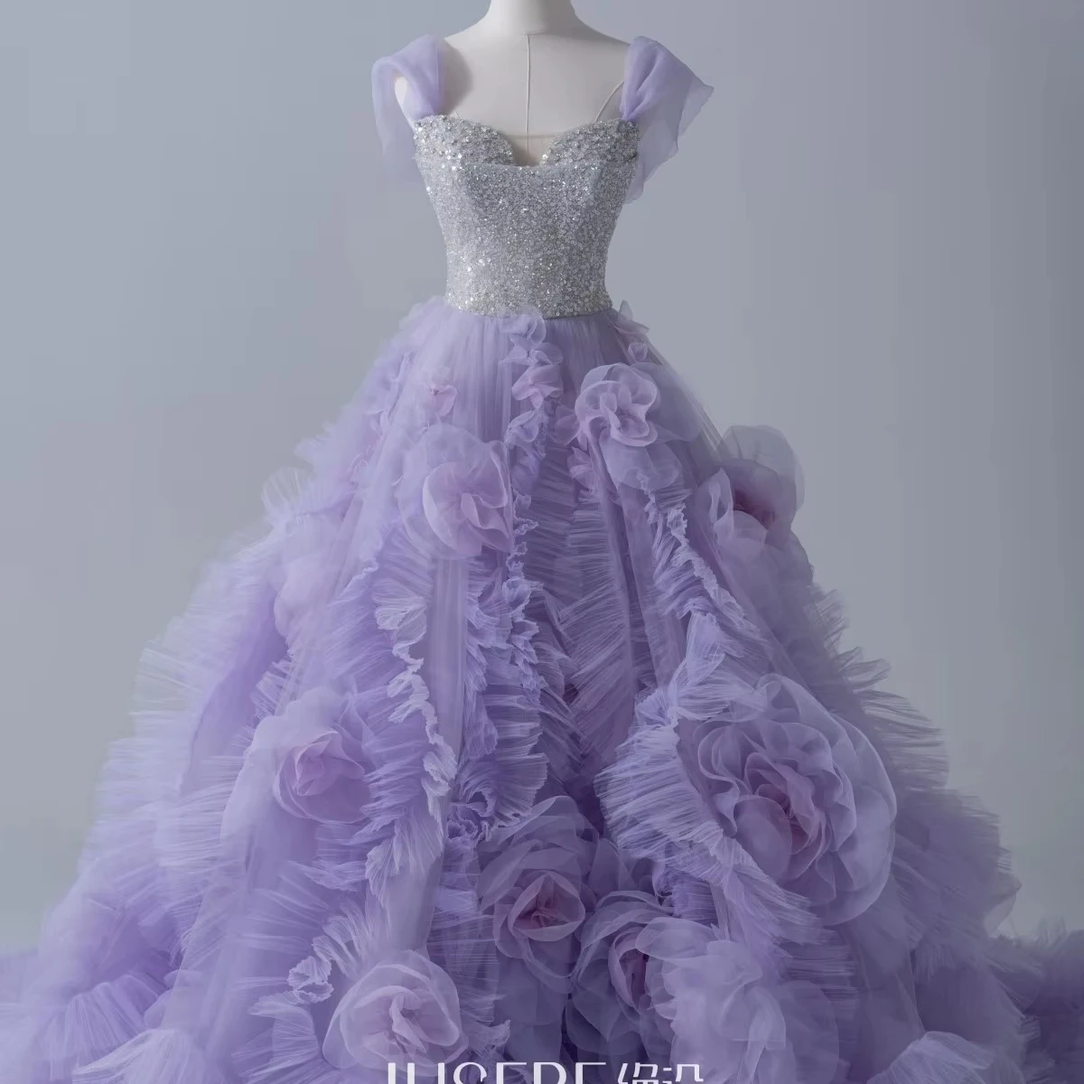 Evening Dress Purple Lavender Lilac Ball Gown Tulle  Lace Applique Beading 3D Flowers Quinceanera Vestidos 15 Anos Birthday