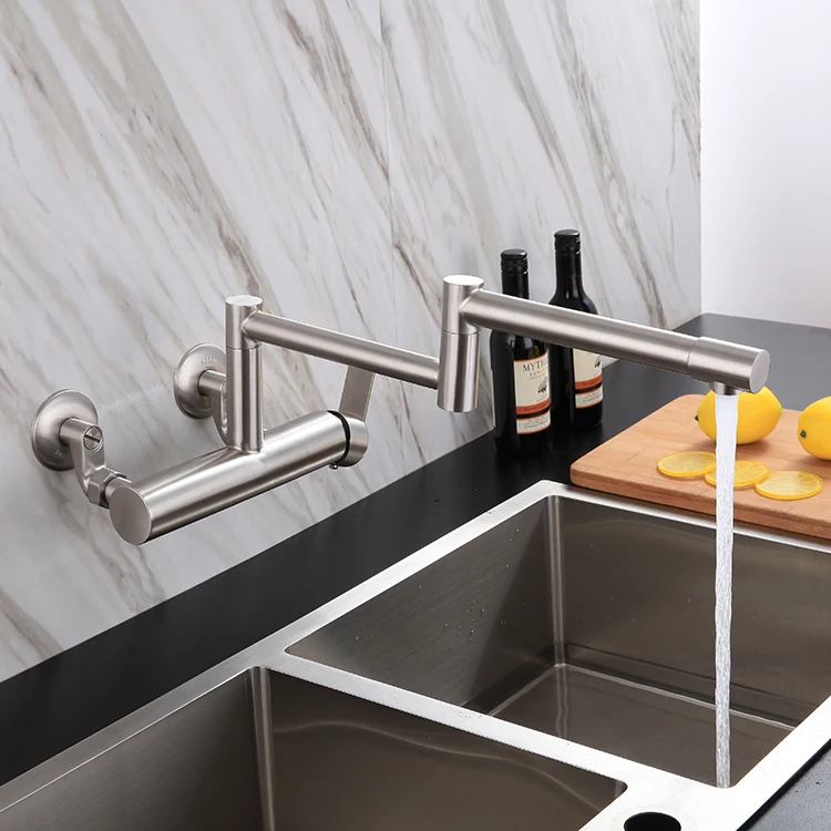 Wall Mount brushed rotating folding tap hot and cold faucet 304 Stainless Steel Kitchen  mixer
