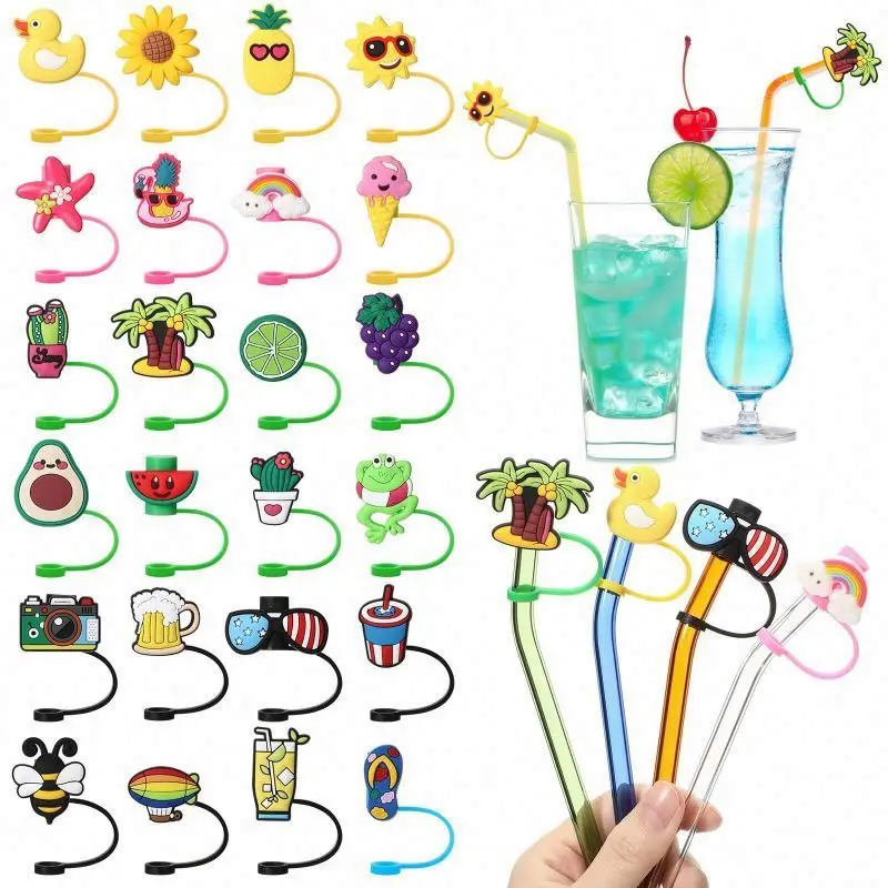 10mm Wholesale Cute Cartoon Straw Silicone Dustproof Cover Drinking Straw Plugs Reusable Straw Tip Cover Toppers shoes charms