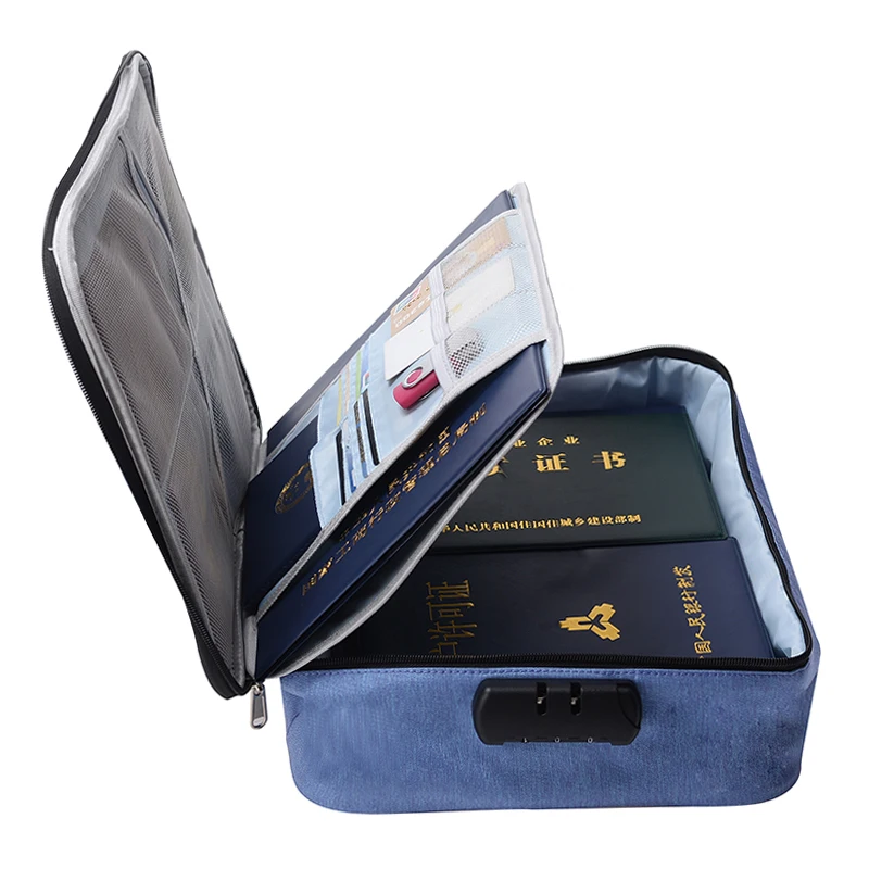 2 layers file passport bag for travelling waterproof storage bag big capacity documents case with lock