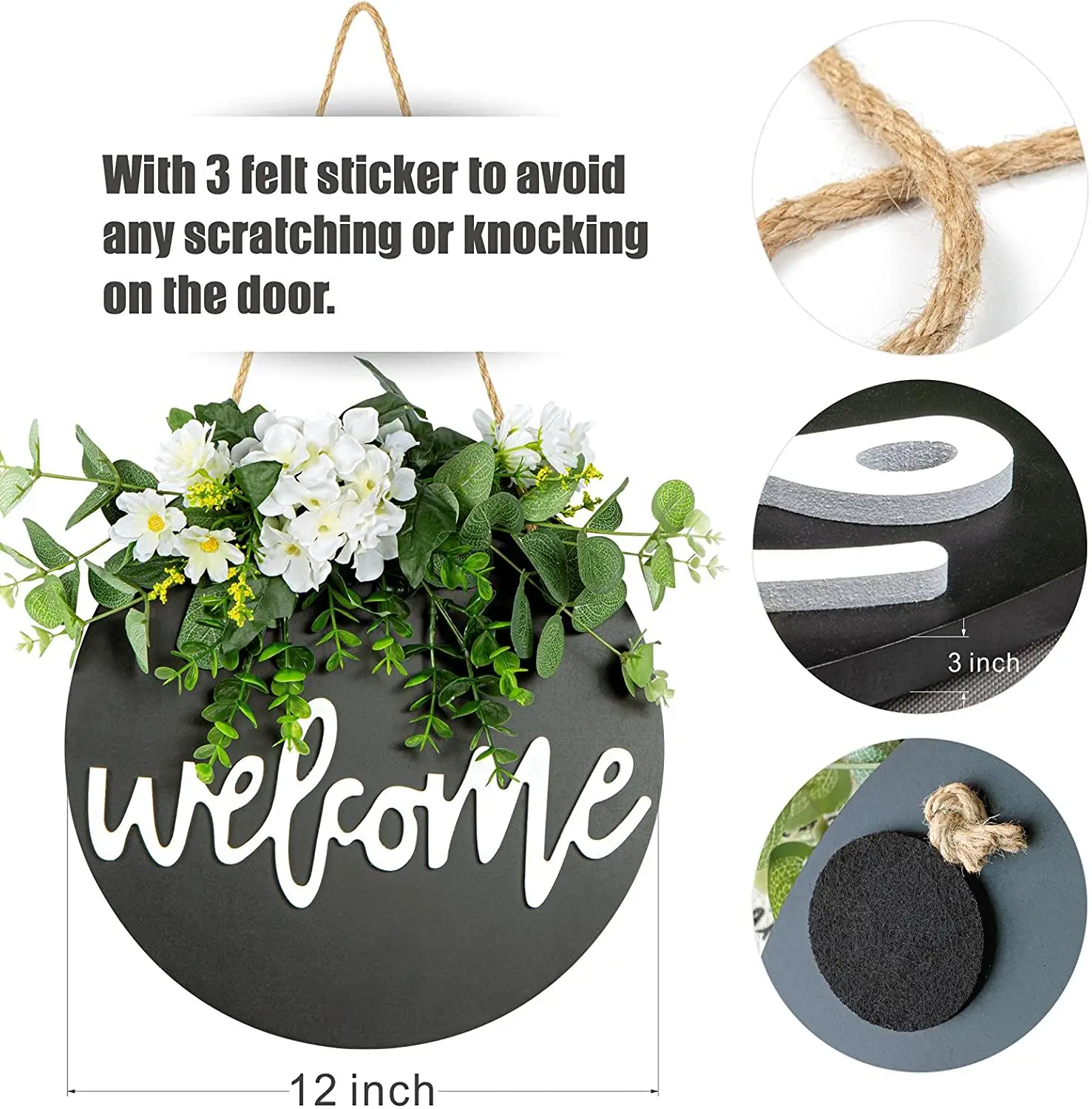 New Design Black Welcome Wooden Sign Wooden Hanging Sign Front Door Sign Wood Decorations For Home wreaths for front door