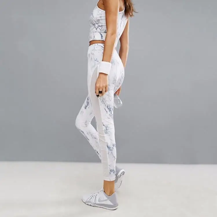 Gym tights mesh insert marble sublimation print leggings