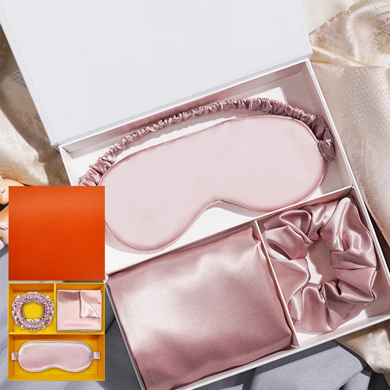 Real 100% Silk Pillowcase Set Mulberry Silk Eye Mask Blindfolds Women Silk Scrunchies Gift Set
