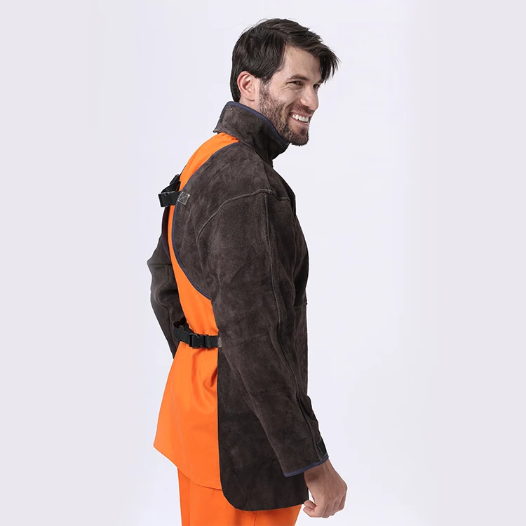 AP-8002 Roll-Up Collar Competitive Price Work Clothes Leather Welding Apron Heat Resistant