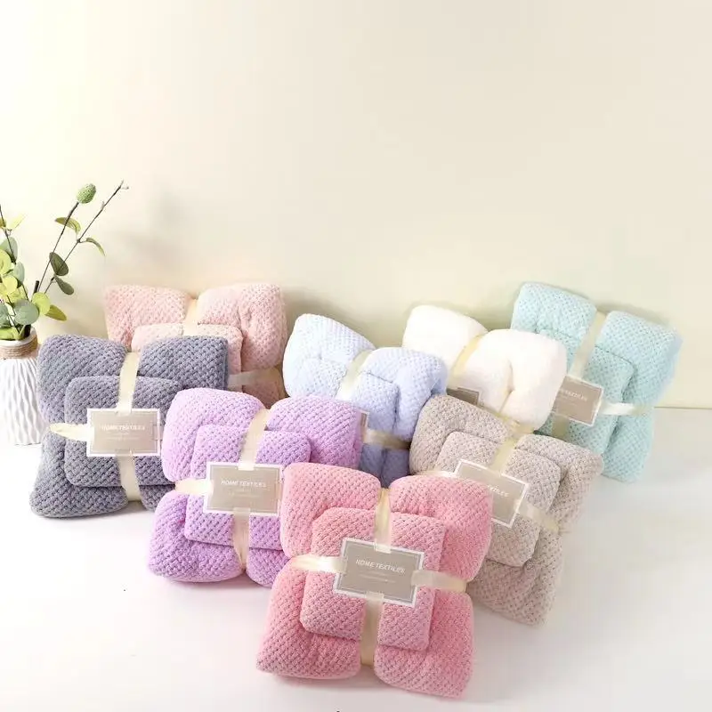 Self-Logo Bulk Coral Fleece Bath Towel Set 70/140 Quick-Dry Knitted Square Towels for Adults and Children for Hotel Bathroom