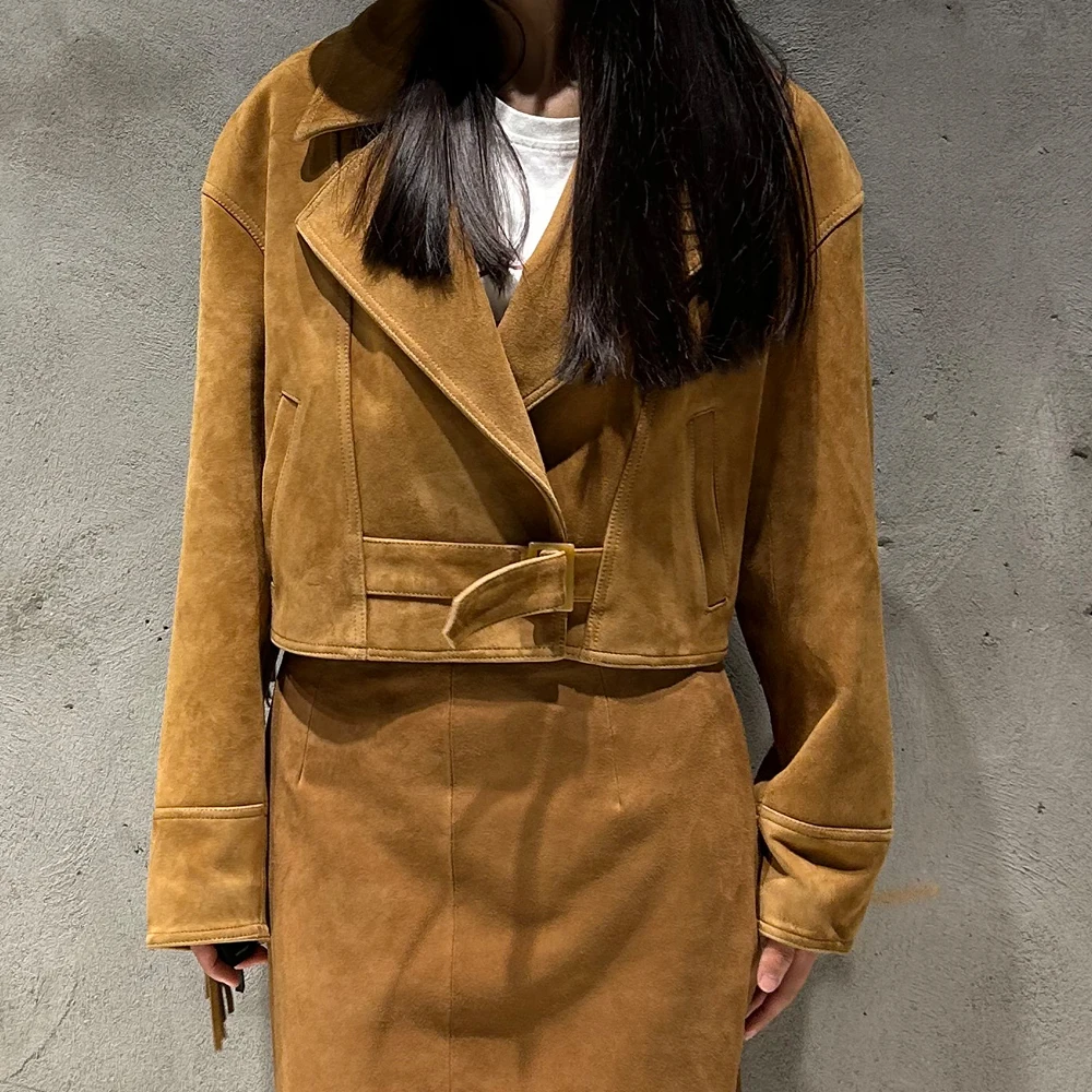 2024 Tassel design suede jacket camel jackets for ladies formal blazer leather jacket