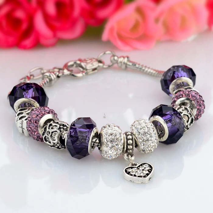 SUXUAN Jewelry Factory Price Custom Designs Silver Murano Glass Beads Bracelet Various Charms Options Snake Chain Bracelet