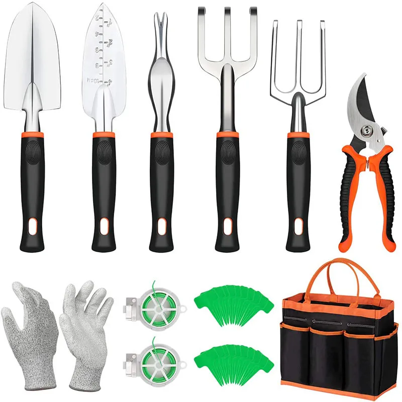 OEM 83 Pcs Garden Tool Set Aluminum Hand Tool Kit Garden Canvas Apron with Storage Pocket Outdoor Heavy Duty Gardening Work Set