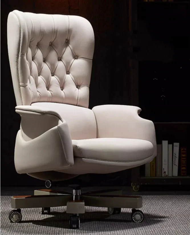 2024 Luxury Factory Price Comfortable White Genuine Cow Leather Strong Quality Big Boss Ergonomic President Office Chair