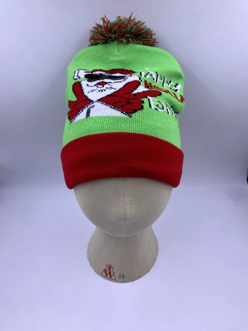 Wholesale Winter kid & adult logo Christmas SWAG Santa Festival hat  Knitgted beanie caps with pompom NO Led lights Fashion Hats