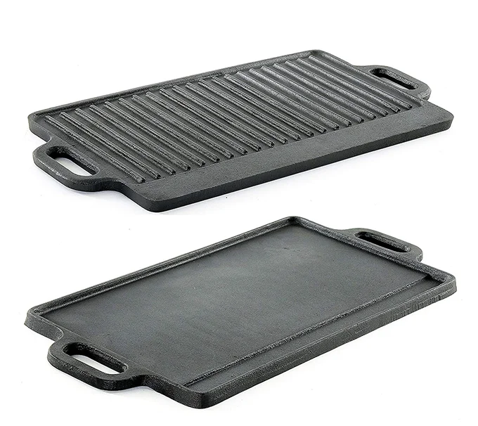 cheap price round square shape preseasoned non stick outdoor camping cast iron double bbq grills pan kitchenware cookware sets
