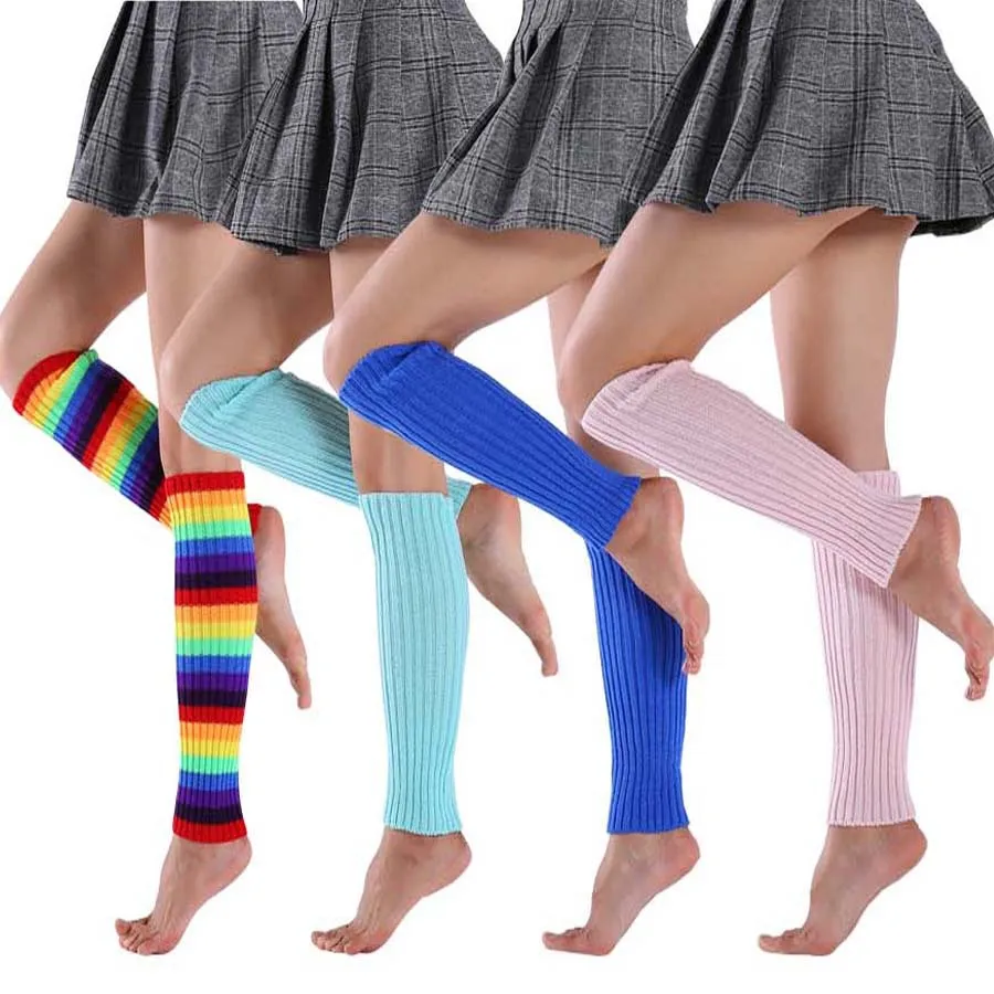 2024 Autumn and Winter Colorful Fluorescent Knitted Socks for Women Warm Foot Set Halloween Dress Up leg sleeves