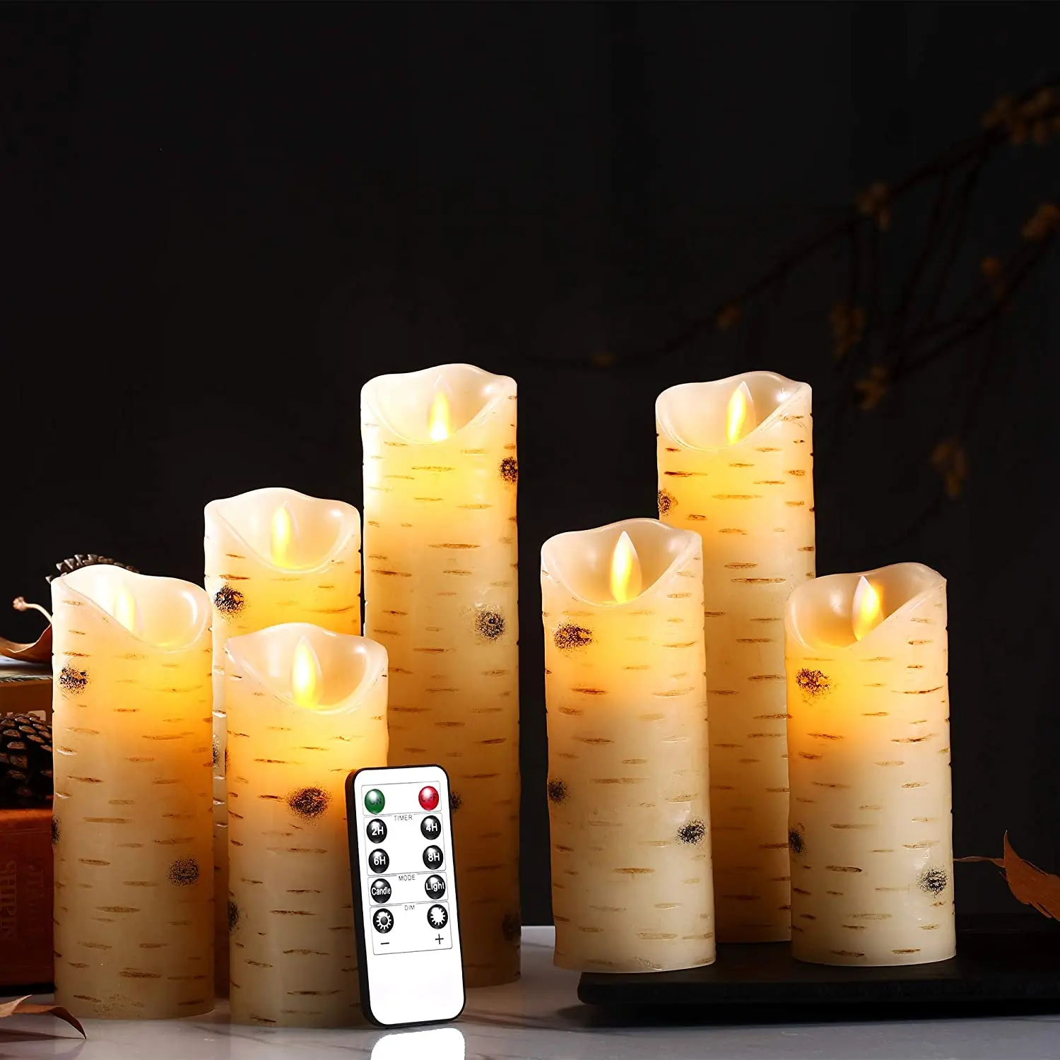 Беспламенные Свечи с эффектом березы работающие на батарейках набор из 7 свечей цвета слоновой кости настоящий восковой столб танцевальные светодиодные свечи пламенем
