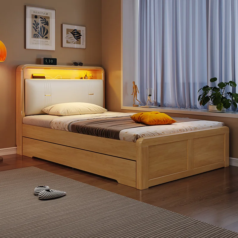 Solid Pine Classic Bed with Storage Trundle Modern Minimalist Soft Wall Bed for Home Hotel Solid Wood Style