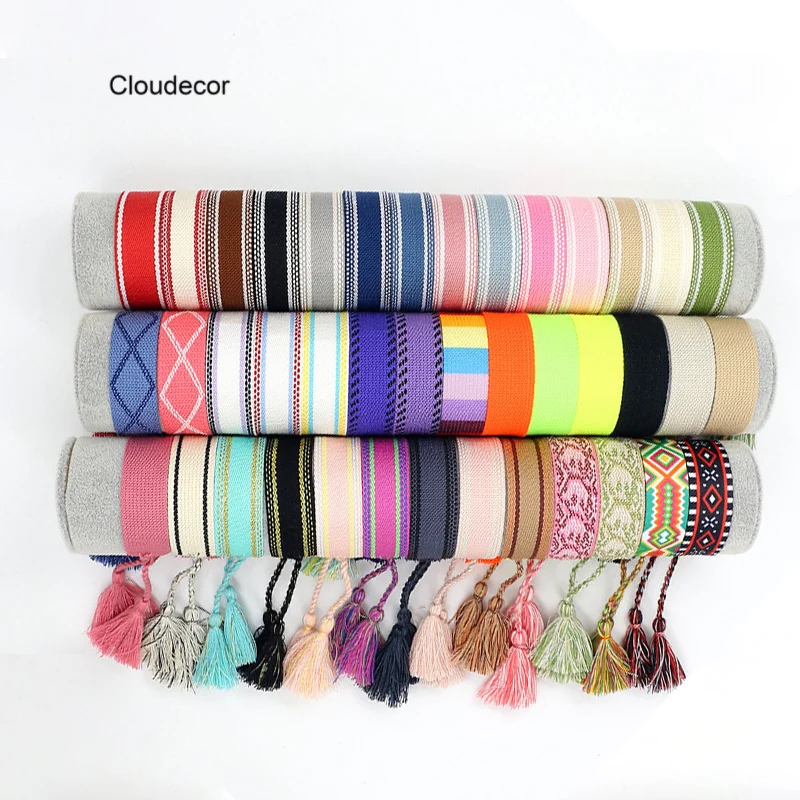 Blank Wide Bracelet Women Adjustable Gift Tassel Wrist Bracelet Bohemian Braided Cotton Rope Woven Bracelet Embroidered