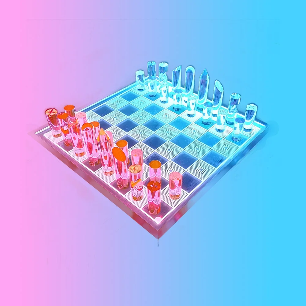 3D Luxe Acrylic Fire Ice LED Light Glowing Chess Set Luxury Cut Chessboard Executive BoardAcrylic Chess Game