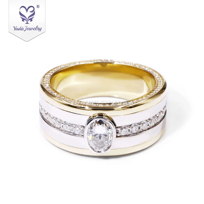 Yadis gems Luxury Oval Cut Lab Diamond HPHT Man Made Polished Lab Created Diamonds White Yellow Gold Men Ring
