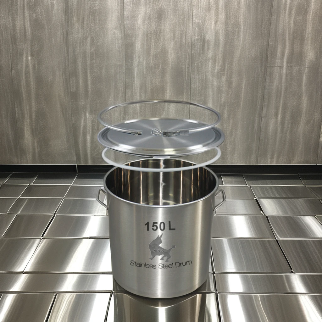 150 liters  Food Grade Stainless Steel Drums Pails Barrels Open Head Drain Cheese Live Oil-Sale
