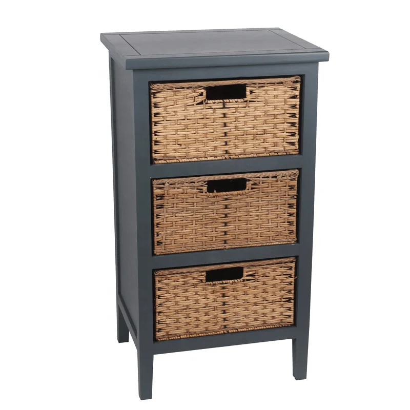 American style restoring ancient ways rattan makes bedside table, wholesale 3 bucket wood cabinet, grass basket