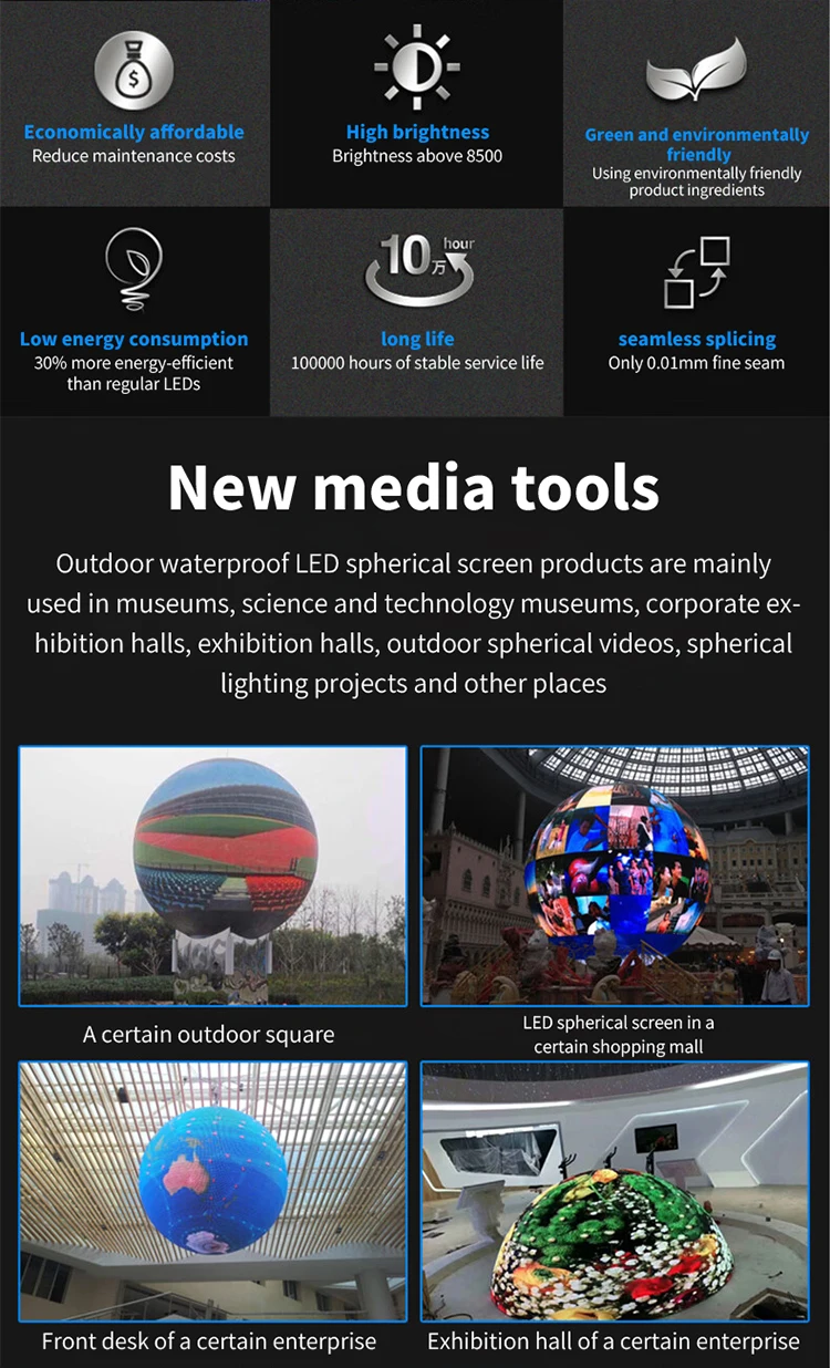 Full Color creative LED sphere display P1.8 P2 P2.5 P3 P4 360 degree large round ball indoor outdoor sphere led display screen