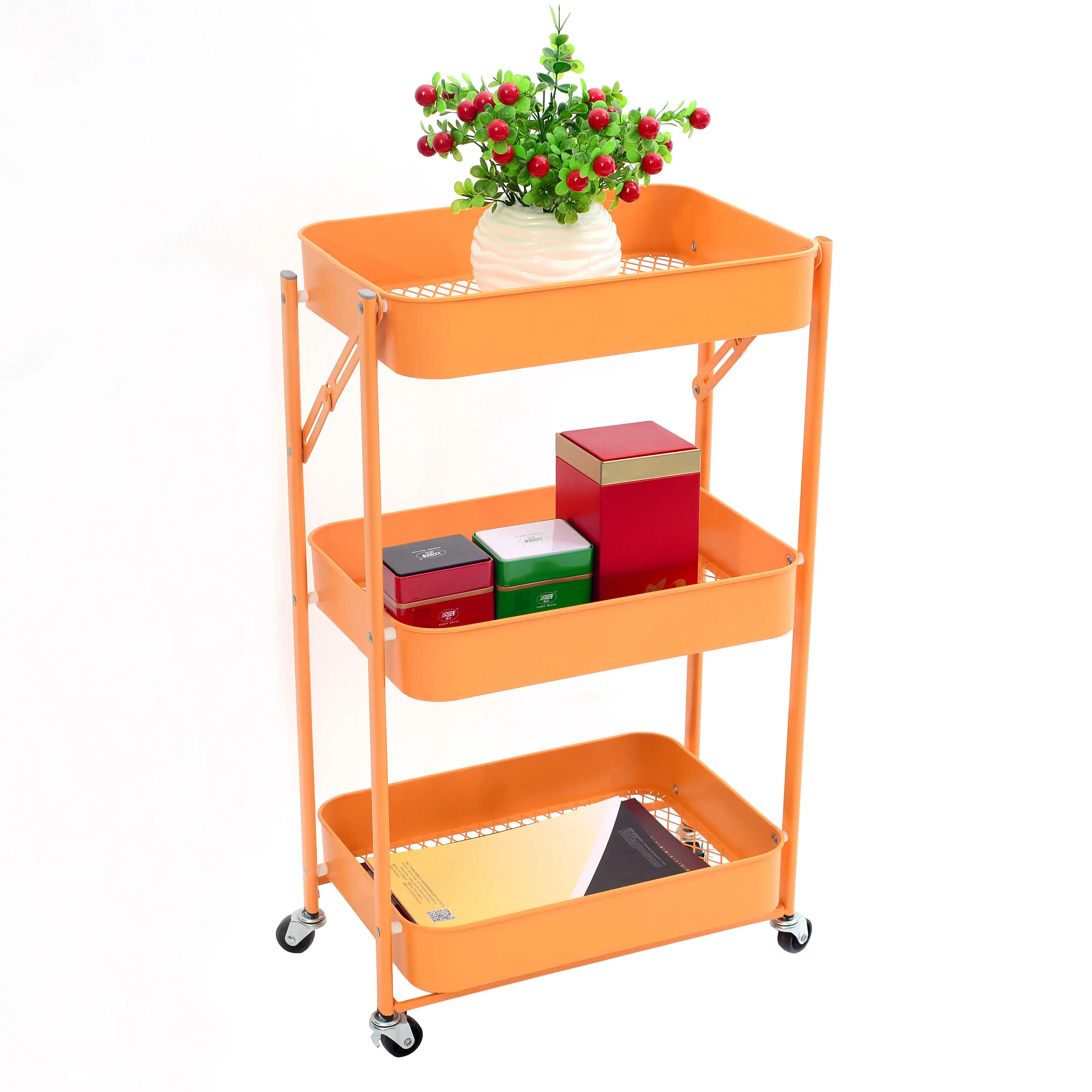 3 shelves vinyl bag housekeeping service cart welding cart multi-function with shelves