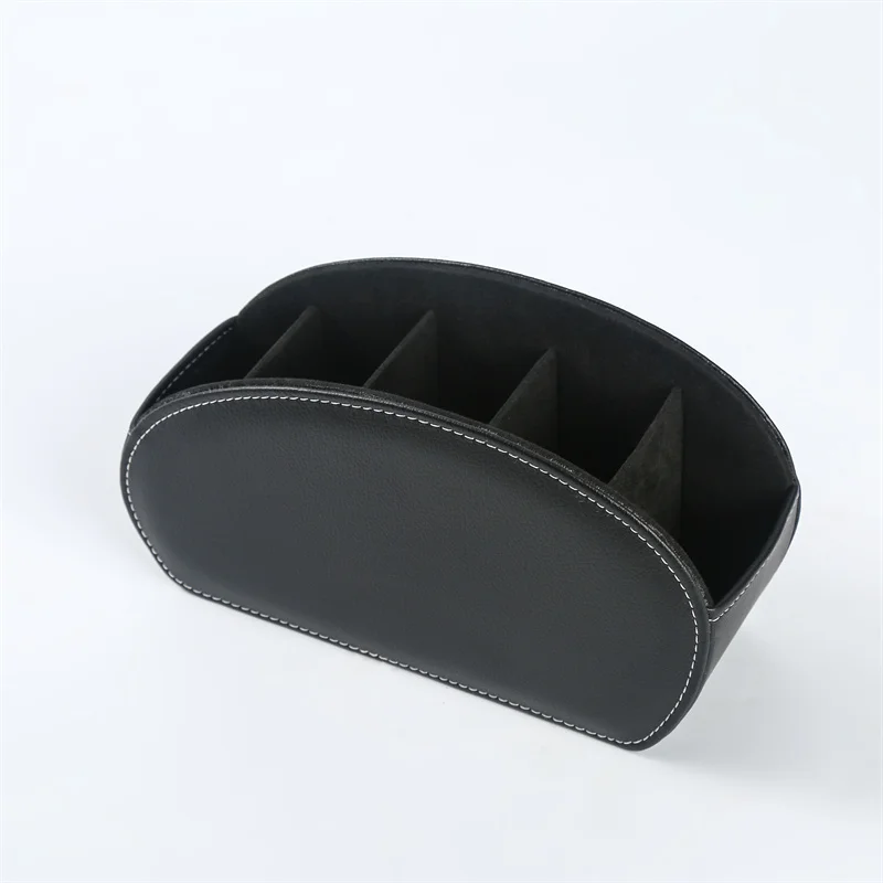 LG8175 PU Leather Remote Control Holders Organizer Box with 5 Compartment Multi-functional Office Desk Storage Caddy