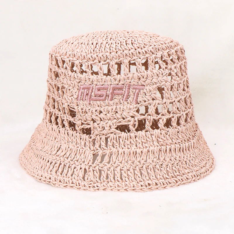 New Summer Design Hook Hat Rafi Straw Crocheted Fisherman Multicolor Beach Sun Visor Bucket Hat Hollow Hat