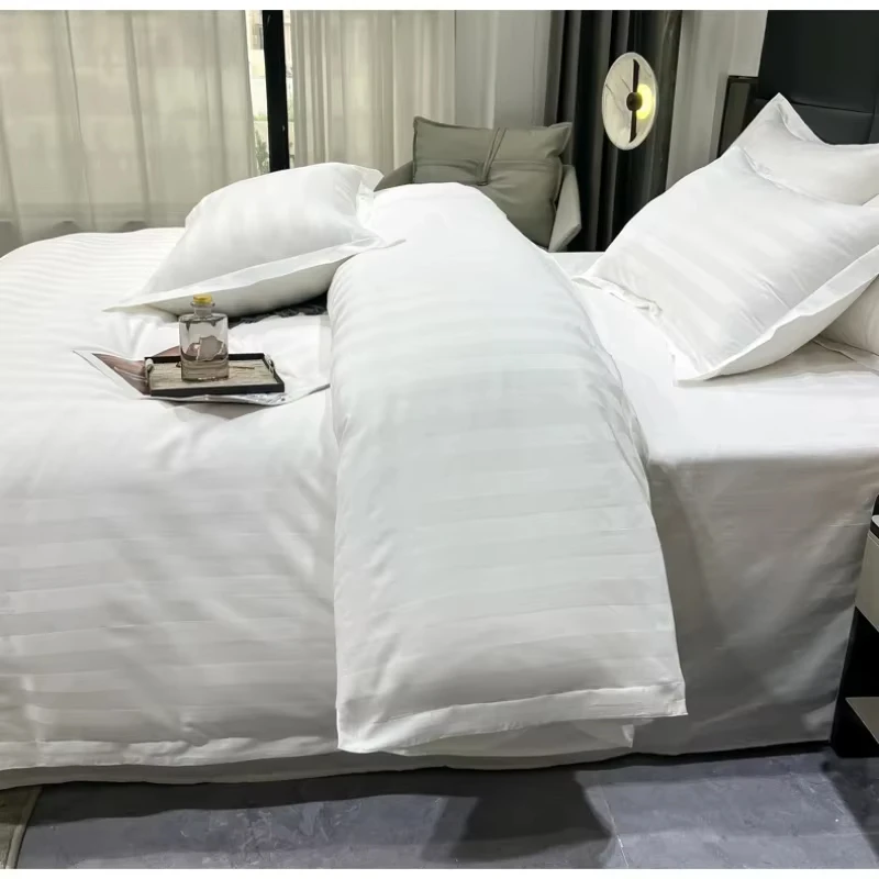 White Bedding Set for Hotels Polishing Forging Clause All Cotton Set Comfortable Breathable Bed Sheets Duvet Covers Pillowcases