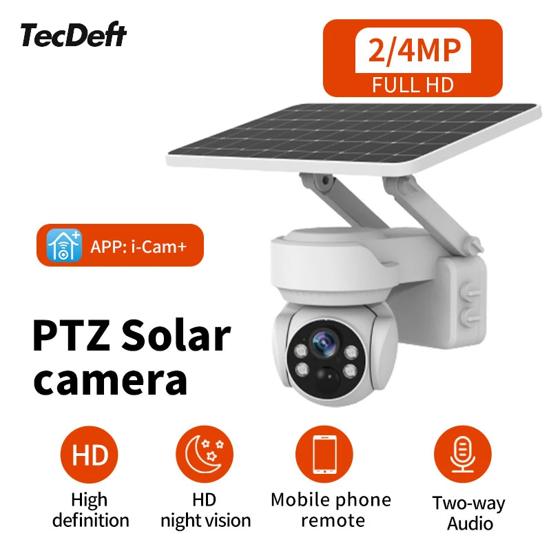 Солнечная камера TecDeft 4G Sim-карта 1080P Hd Ip PTZ уличная безопасность беспроводная Sd-карта Pir Wifi Cctv на солнечных батареях