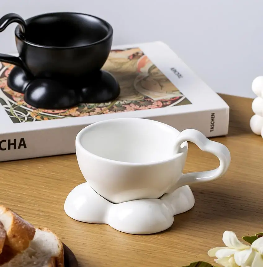 korean cute heart shaped mug ceramic breakfast coffee cup and saucer set