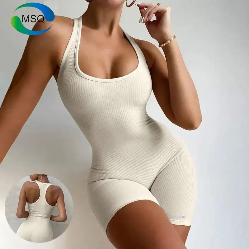 Custom Logo Women Solid Halter Backless Short Sport Active Wear Gym Workout Romper One Piece Yoga Jumpsuit