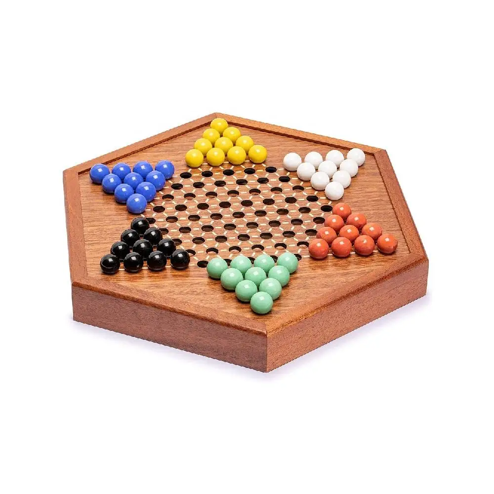 Wooden Chinese Checkers Set with Storage Drawer Children Adults Chess Board Game