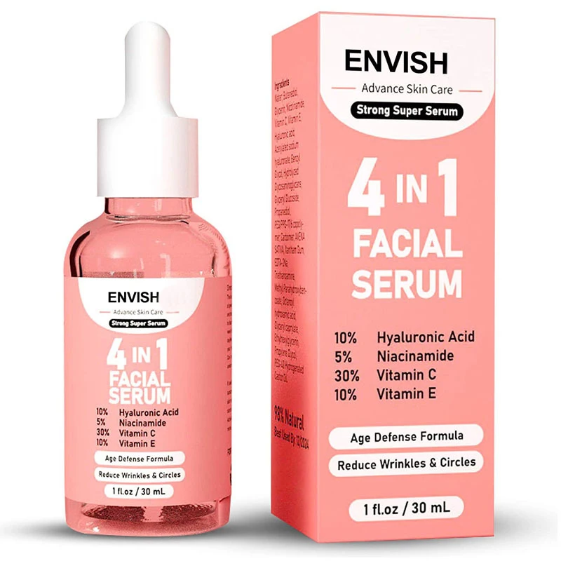 New Skin Care Serum Facial 4 in 1 Whitening Anti Age Face Serum with 30% Vitamin C 5% Niacinamide 10% Vitamin E Serum