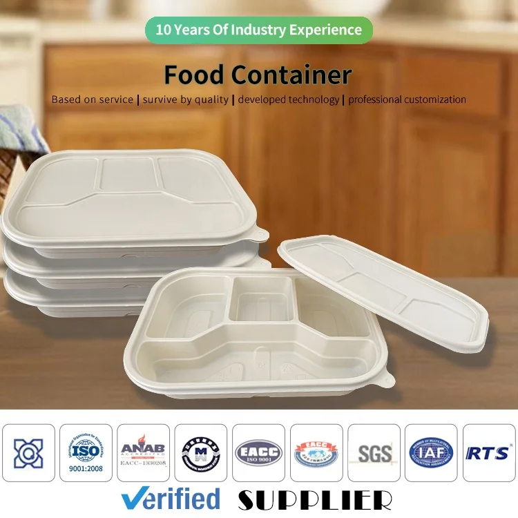 3 4 5 Compartment eco-friendly disposable biodegradable food grade cornstarch lunch packaging bowl takeaway fast food container