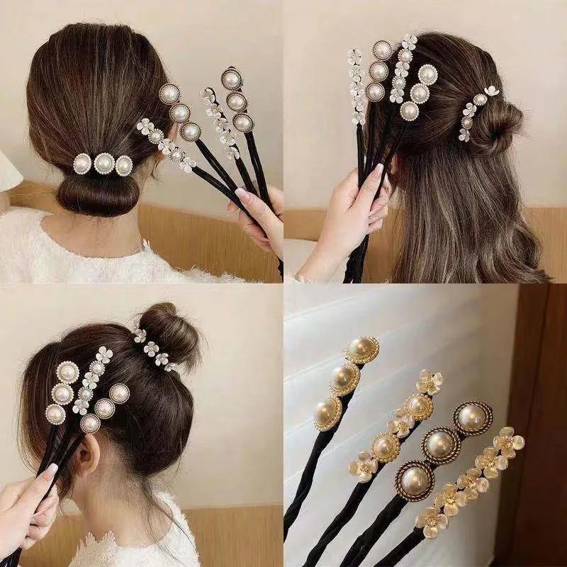 Shenglan  Pearl Flower Fluffy Ball Head Lazy Hair Stick Fashion Elegant Temperament Hair Ring