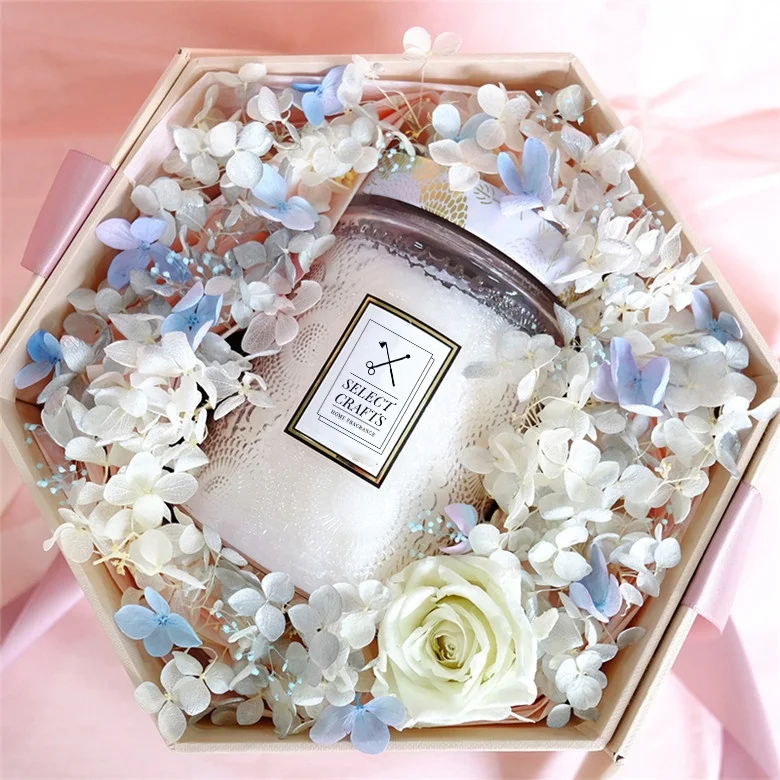 Personalized Home Decoration Ribbon Wedding Gift Cotton/Wood Wick Soy Wax Glass Jar Scented Candle for Luxury Gift Set