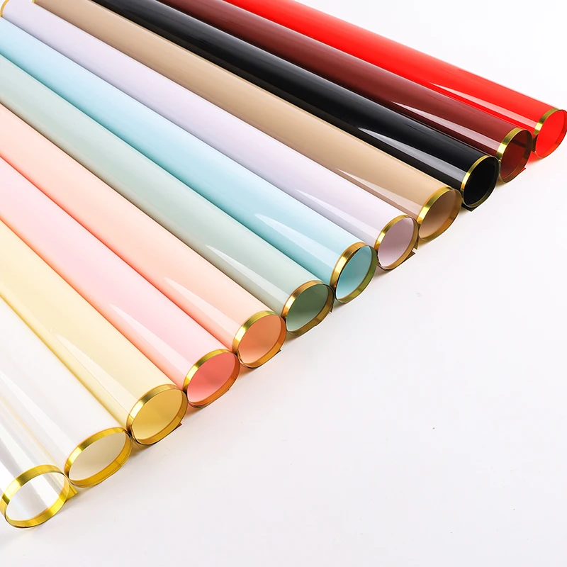 Fall in Color Newest High Grade Shiny Fresh Flower Pure Color Wrapping Paper Floral DIY Bouquets Gold Edge Packaging Paper